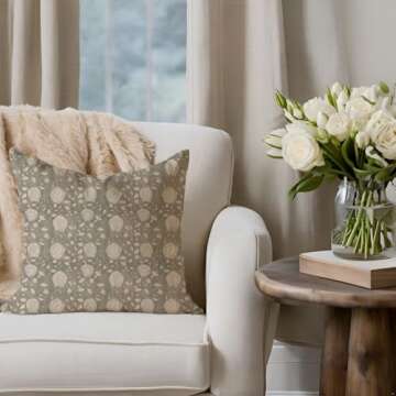 HERHOME Vintage Floral Block Print Decorative Throw Pillow Covers 18x18 Inch Set of 2 Green Outdoor ...