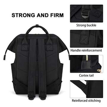 Tzowla Laptop Backpack for Women, Carry on Backpack, Durable Water Resistant, Light Weight, Reinforced Edges and Steel Frame, Metal Zippers, Travel, Black, 13.3 Inch