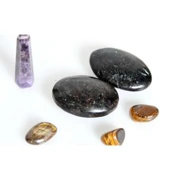 Orientrea 2PCS Astrophyllite Worry Stone- Healing Crystals, Astrophyllite Palm Stone, Natural Thumb Pocket Gemstones Decor, Chakra Balancing, Reiki, Mediation(2pcs)