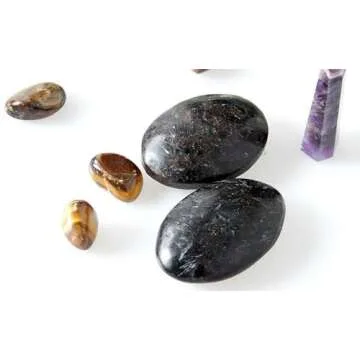 Orientrea 2PCS Astrophyllite Worry Stone- Healing Crystals, Astrophyllite Palm Stone, Natural Thumb Pocket Gemstones Decor, Chakra Balancing, Reiki, Mediation(2pcs)