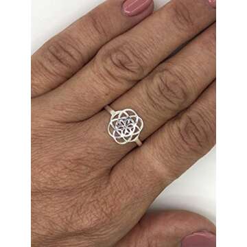 Seed of Life Ring Sterling Silver 925 Sizes US 6 7 8 9 Sacred Geometry Flower of Life Yoga Jewelry (9)