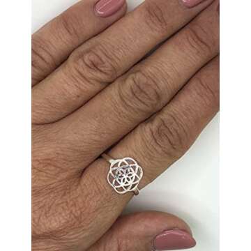 Seed of Life Ring Sterling Silver 925 Sizes US 6 7 8 9 Sacred Geometry Flower of Life Yoga Jewelry (9)