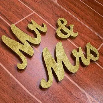 Wedding Decorations,Gold Mr and Mrs Signs Wedding Sweetheart Table Decorations, Wooden Freestanding Letters Wedding Shower Gift
