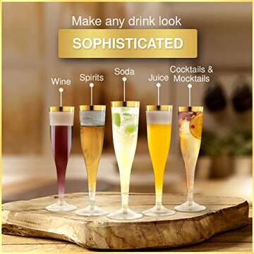 Chateau Fine Tableware 36 Plastic Champagne Flutes - Gold Rim & Glitter Perfect for Brunch Decor and...