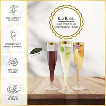 Chateau Fine Tableware Gold Rimmed Champagne Flutes 36 Pack