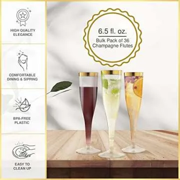 Chateau Fine Tableware Gold Rimmed Champagne Flutes 36 Pack