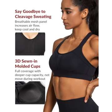 Yvette Sports Bra High Impact Adjustable Criss Cross Back, Full Support for Large Bust No Bounce,Bla...