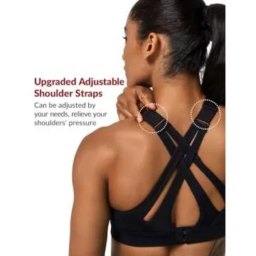 Yvette Sports Bra High Impact Adjustable Criss Cross Back, Full Support for Large Bust No Bounce,Black,M Plus
