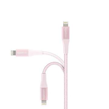 Amazon Basics Double Braided Nylon Lightning to USB Cable, Advanced Collection, MFi Certified Apple iPhone Charger, Rose Gold, 10 Feet