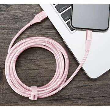 Amazon Basics Double Braided Nylon Lightning to USB Cable, Advanced Collection, MFi Certified Apple iPhone Charger, Rose Gold, 10 Feet