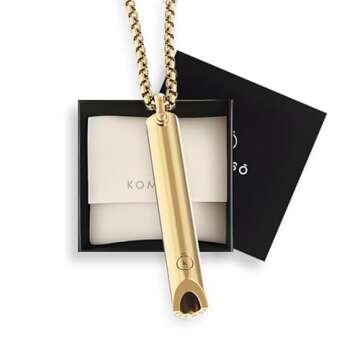 KOMUSO Breathing Necklace Classic Shift - For Breath Practice, Meditation, Stress and Anxiety Relief - Breathing Tool to Promote Calm, Mindfulness and Relaxation - Gold 25” Luxe Box Chain