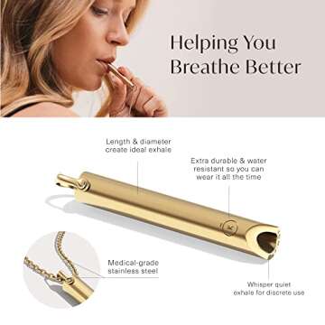 KOMUSO Breathing Necklace Classic Shift - For Breath Practice, Meditation, Stress and Anxiety Relief - Breathing Tool to Promote Calm, Mindfulness and Relaxation - Gold 25” Luxe Box Chain