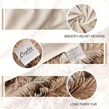 Lvylov Decorative Soft Fluffy Faux Fur Throw Blanket 50" x 60",Reversible Long Shaggy Cozy Furry Blanket,Comfy Microfiber Accent Chic Plush Fuzzy Blanket for Sofa/Couch/Bed,Breathable & Washable,Beige