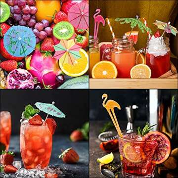 Yizhet 150Pcs Cocktail Party Decorations, Cocktail Fruit Umbrellas, Swizzle sticks Paper Umbrella Sticks Firework stick for Tropical Hawaiian Party Decorations Cocktail Accessories