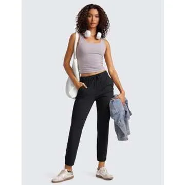 CRZ YOGA Womens 4-Way Stretch Ankle Golf Pants 7/8 Casual Dress Work Athletic Travel Workout Sweatpants with Pockets Black Medium