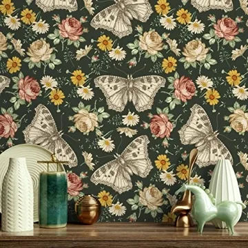 VaryPaper Dark Floral Peel and Stick Wallpaper for Any Room