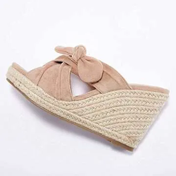 Womens Espadrilles Wedge Sandals Slides Platform Slip on Bow Knot Open Toe Summer Mules Shoes (9 B(M) US, nude, numeric_9)