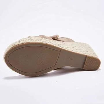 Womens Espadrilles Wedge Sandals Slides Platform Slip on Bow Knot Open Toe Summer Mules Shoes (9 B(M) US, nude, numeric_9)