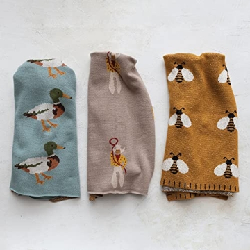 Creative Co-Op Cotton Knit Duck Print Baby Blanket
