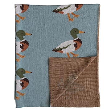 Creative Co-Op Cotton Knit Duck Print Baby Blanket