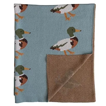 Creative Co-Op Cotton Knit Duck Print Baby Blanket
