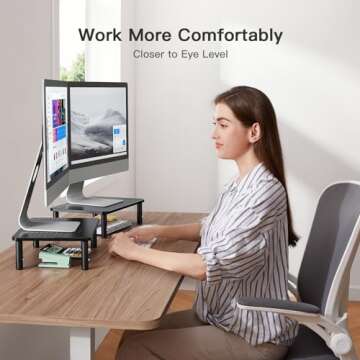 HUANUO Monitor Stand for Desk, Computer Monitor Stand Height Adjustable, Monitor Riser for 2 Monitor...
