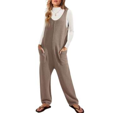 SENSERISE Womens Knit Jumpsuits Sweater Romper One Piece Loungewear Sleeveless Long Pants Overalls Fall Outfits(Light Coffee,M)