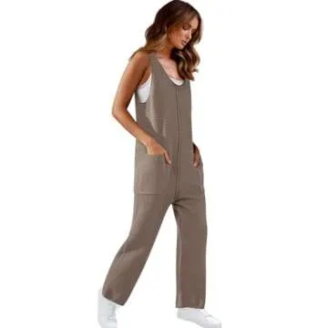 SENSERISE Womens Knit Jumpsuits Sweater Romper One Piece Loungewear Sleeveless Long Pants Overalls Fall Outfits(Light Coffee,M)