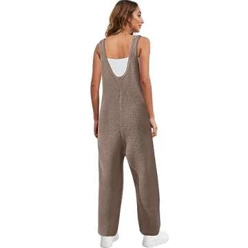 SENSERISE Womens Knit Jumpsuits Sweater Romper One Piece Loungewear Sleeveless Long Pants Overalls Fall Outfits(Light Coffee,M)