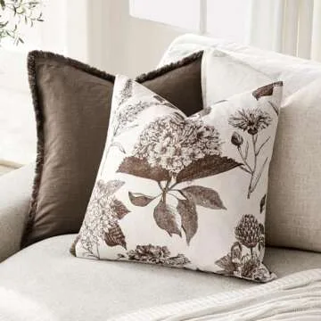 Foindtower Set of 2 Linen Floral Throw Pillow Covers Neutral Vintage Print Decorative Cushion Covers Farmhouse Boho Home Decor for Sofa Chair Couch Bedroom Living Room Outdoor,18×18 Inch,Dark Brown