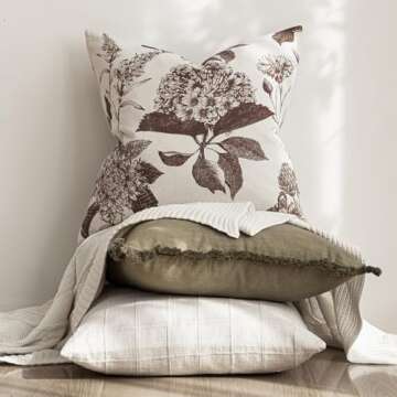 Foindtower Set of 2 Linen Floral Throw Pillow Covers Neutral Vintage Print Decorative Cushion Covers Farmhouse Boho Home Decor for Sofa Chair Couch Bedroom Living Room Outdoor,18×18 Inch,Dark Brown