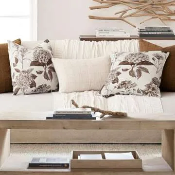 Foindtower Set of 2 Linen Floral Throw Pillow Covers Neutral Vintage Print Decorative Cushion Covers Farmhouse Boho Home Decor for Sofa Chair Couch Bedroom Living Room Outdoor,18×18 Inch,Dark Brown