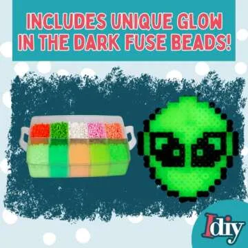 Fuse Beads 20,000 Bulk Creativity Builder Kit- 20 Presorted Muli Colors (5 Glow Dark) w Tweezers, Peg Boards, Melt Ironing Paper, Case - Works with Perler, Pixel Art Craft Project, Kids Summer Camp