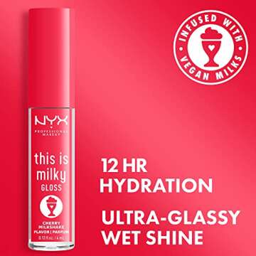 NYX PROFESSIONAL MAKEUP This Is Milky Gloss, Lip Gloss with 12 Hour Hydration, Vegan - Cherry Milksh...
