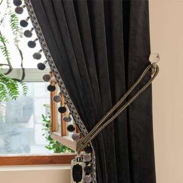 Helen curtain Luxury Pom Poms Curtain for Living Room Blackout Velvet 2 Panels
