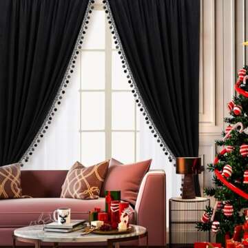 Helen curtain Luxury Pom Poms Curtain for Living Room Blackout Velvet 2 Panels