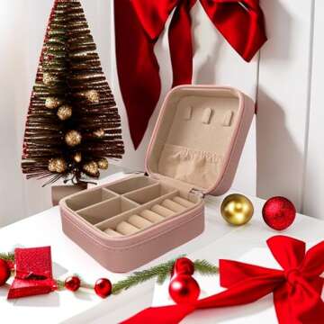 Jewelry Box | Travel Merch | Small Pink Travel Jewelry Organizer Box for Women | Durable Ring Holder for Daughter| Christmas Gifts for Girls | Travel Essentials | Vacation Essentials