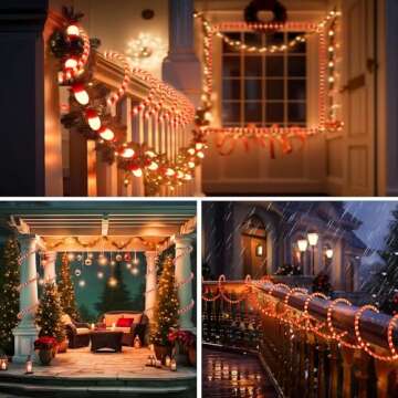 Afirst Christmas Candy Cane Rope Lights - 18FT LED Fairy Lights IP65 Waterproof Connectable Tube Lig...