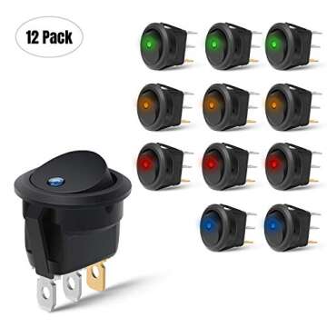 Nilight 90013L 12PCS Round Toggle LED Switch 12V Car Truck Rocker On-Off Control Blue Green Yellow Red