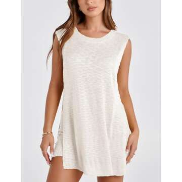 Gozoloma Women Summer Knit Set Sleeveless Tunic Top Shorts 2 Piece Outfits Casual Sweater Beach Vacation Set(ge-S)