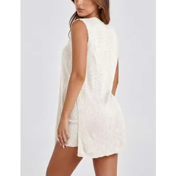 Gozoloma Women Summer Knit Set Sleeveless Tunic Top Shorts 2 Piece Outfits Casual Sweater Beach Vacation Set(ge-S)