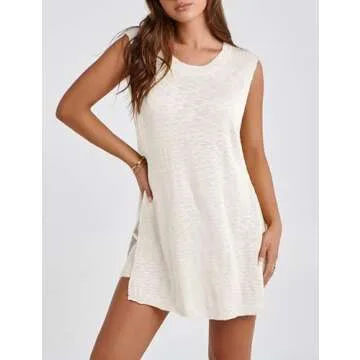 Gozoloma Women Summer Knit Set Sleeveless Tunic Top Shorts 2 Piece Outfits Casual Sweater Beach Vacation Set(ge-S)