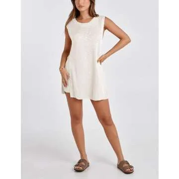 Gozoloma Women Summer Knit Set Sleeveless Tunic Top Shorts 2 Piece Outfits Casual Sweater Beach Vacation Set(ge-S)