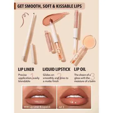 SHEGLAM Soft 90'S Glam 3-In-1 Lip Liner Moisturizing Plant Extracts Long Lasting Liquid Lipstick Plumping Lip Gloss Makeup Set - Pouty Nude