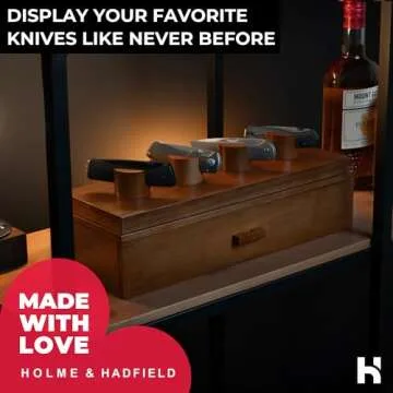 Holme & Hadfield Premium Knife Display Case for up to 10 Knives – Handcrafted Wooden Pocket Knife Organizer for Collections – Birthday Day Gift for EDC Collectors – Luxury Built to Last