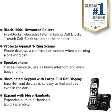 Panasonic Cordless Phone with Call Block & Easy Display