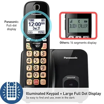 Panasonic Cordless Phone with Call Block & Easy Display