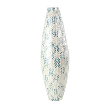 Deco 79 Mother of Pearl Shell Handmade Decorative Vase Tall Mosaic Centerpiece Vase with Blue Accent...