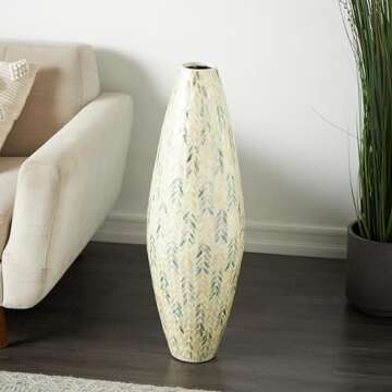 Deco 79 Mother of Pearl Shell Decorative Vase with Blue Accents