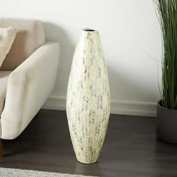 Deco 79 Mother of Pearl Shell Decorative Vase with Blue Accents